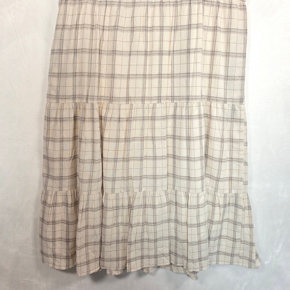 Tea n Rose Plaid Dress Womens Medium Cream Cottagecore Boho Minimalist Academia - Picture 14 of 16